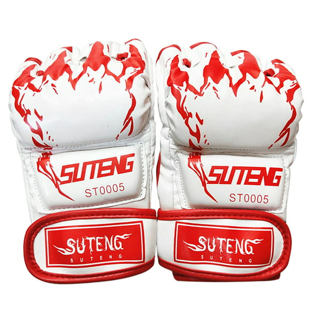 Red MMA Grappling Gloves Half Finger Boxing Gloves Martial Arts Sparring Punching Bag Gloves Combat Training Kickboxing Glove for Men